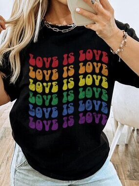 LGBTQ Graphic T Shirt, Retro Gay Pride Shirt, Love is Love Rainbow Tee